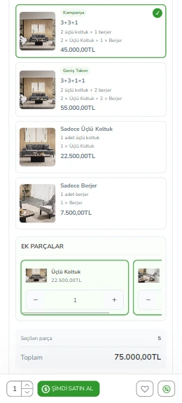 Shopgez hazır takım seçimi mobil gerçek ekranı